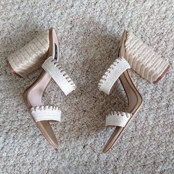 AQUA Almond Toe Woven block Heel Sandals size 36.5 - Picture 3 of 15